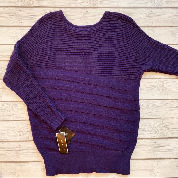 Alfani Purple Ribbed Knit Long Sleeve Sweater - Picture 3 of 3